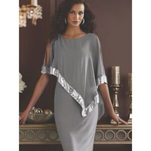 Midnight Velvet Clarice Sequin Cape Asymmetrical Dress 16W Gray‎ Silver